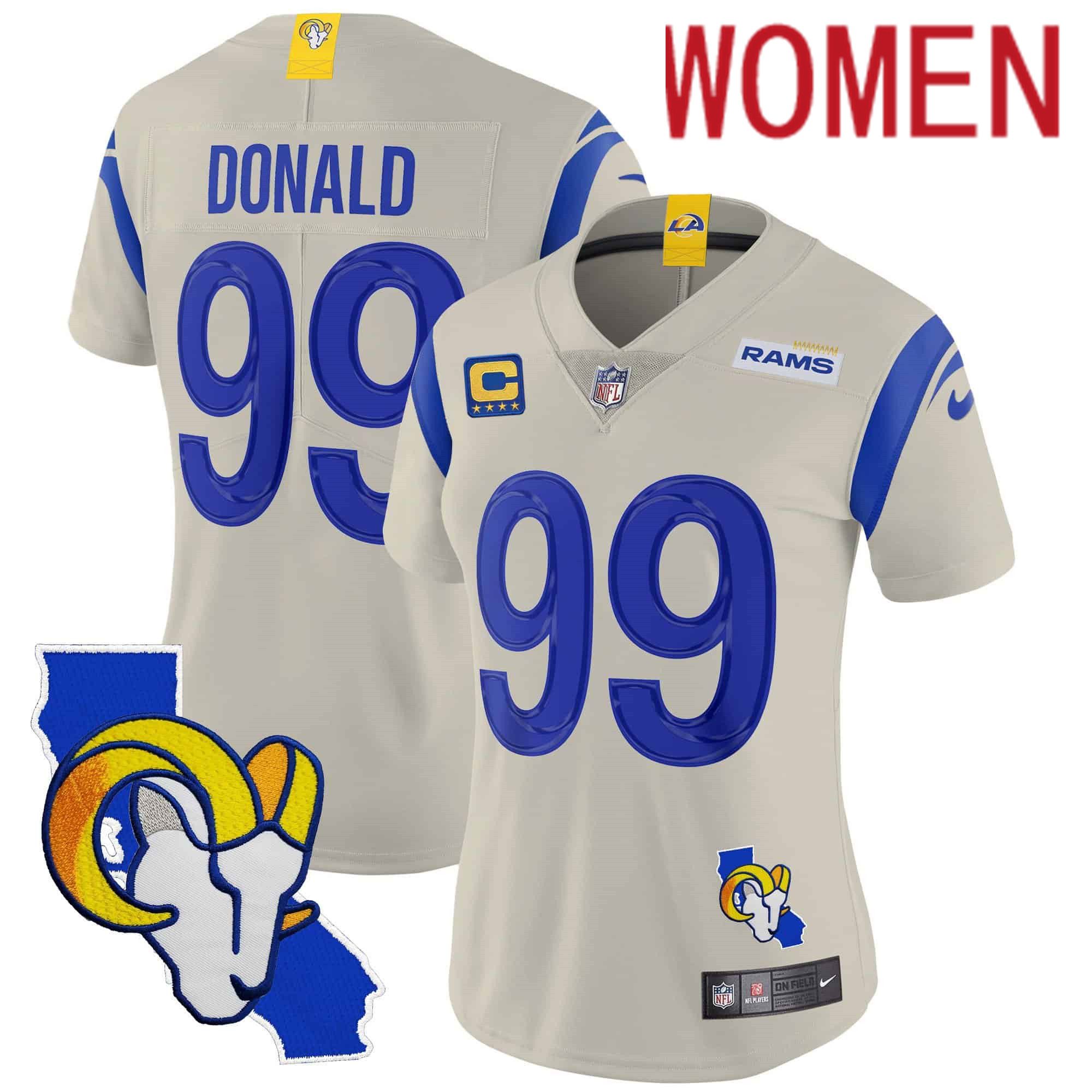Women Los Angeles Rams #99 Donald Cream 2024 Nike California Patch Vapor Limited NFL Jersey->women nfl jersey->Women Jersey
